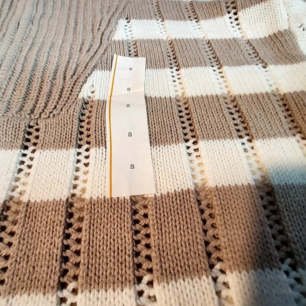 Plaid Mock Neck Sweater By A New Day In Taupe & Cream Acrylic/Cotton Blend Siz S - Picture 8 of 12